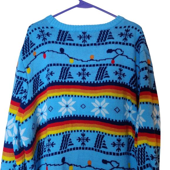 Aldi Gear Holiday Lights Retro Fair Isle Knit Ugly Christmas Sweater Blue XL - Picture 5 of 10